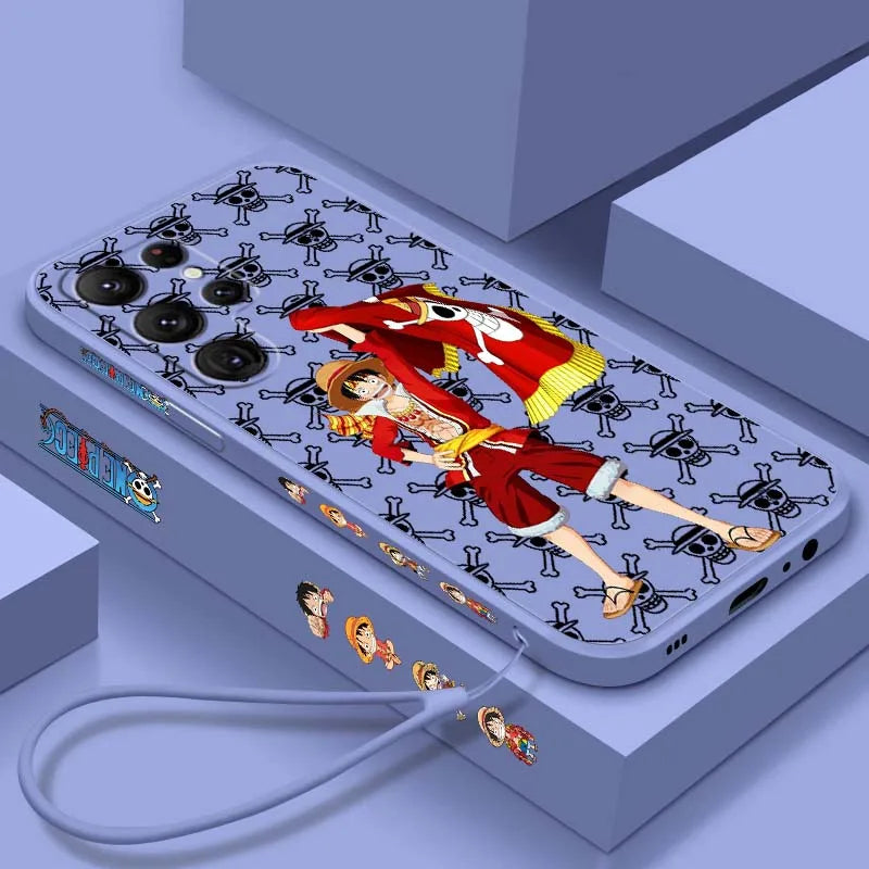 One Piece Anime Red D. Luffy For Samsung Galaxy S26 S25 S24 S23 S22 S21 S20 Ultra Plus FE 5G Liquid Left Rope Phone Case