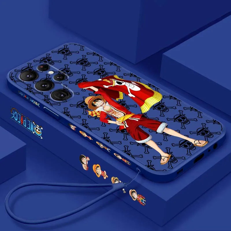 One Piece Anime Red D. Luffy For Samsung Galaxy S26 S25 S24 S23 S22 S21 S20 Ultra Plus FE 5G Liquid Left Rope Phone Case
