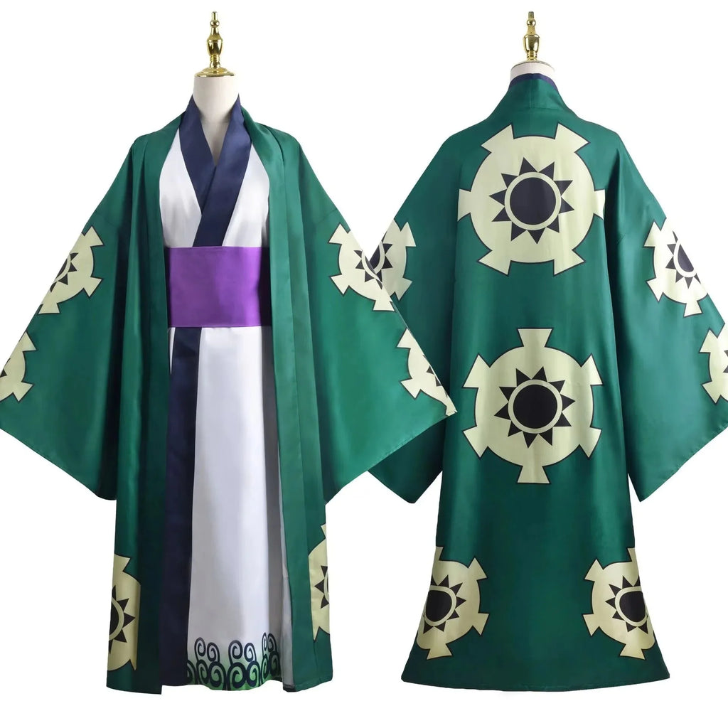 Grünes Roronoa Zoro Kimono Cosplay Anime Kostüm Uniform für Halloween Erwachsene Anzug Futter Perücke Oberbekleidung Gürtel Disfraz Halloween