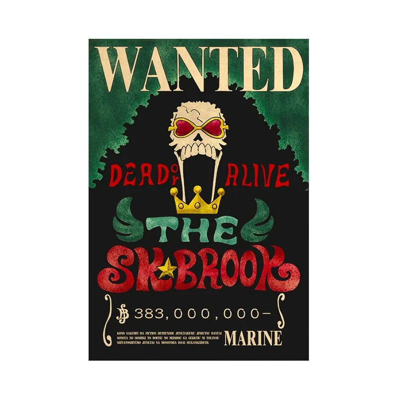 Borderless One Piece Wanted Poster Straw Hat Group Luffy Retro Kraft Paper One Piece Bounty Decoration Hanging Painting