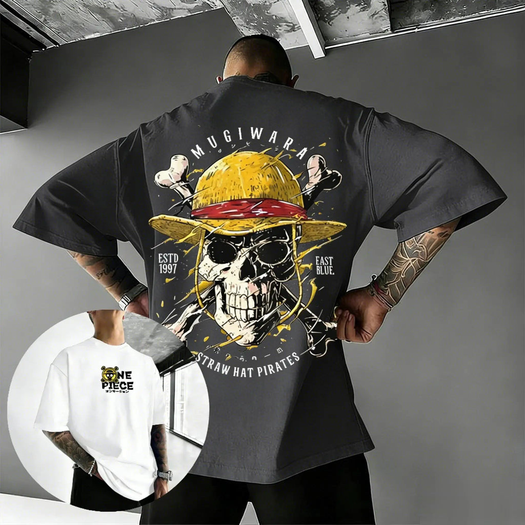 Unisex Oversize One Piece Totenkopf Anime T-Shirt Herren Damen Baumwolle Streetwear Lässiges Kurzarm Oberteil Grafik Tee Trendig Sommer 2026