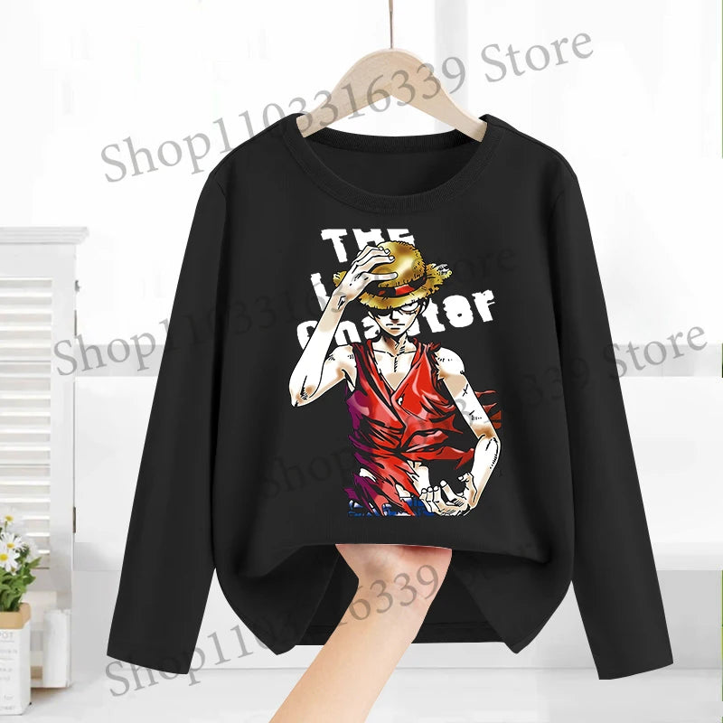 One Piece Long Sleeves Anime Printed Tops Base Layer Shirt Boy Girl T-shirt  Fashion Pullover Children Tee Spring Autumn Clothes