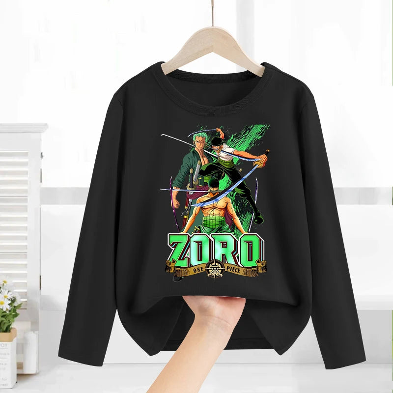 One Piece Long Sleeves Anime Printed Tops Base Layer Shirt Boy Girl T-shirt  Fashion Pullover Children Tee Spring Autumn Clothes