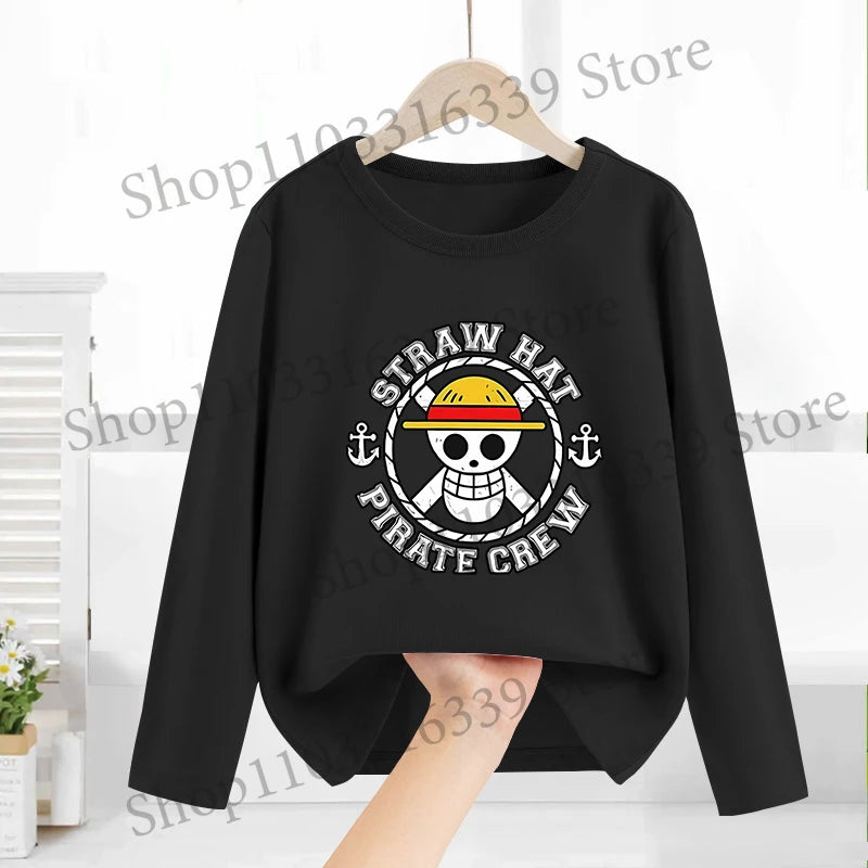 One Piece Long Sleeves Anime Printed Tops Base Layer Shirt Boy Girl T-shirt  Fashion Pullover Children Tee Spring Autumn Clothes