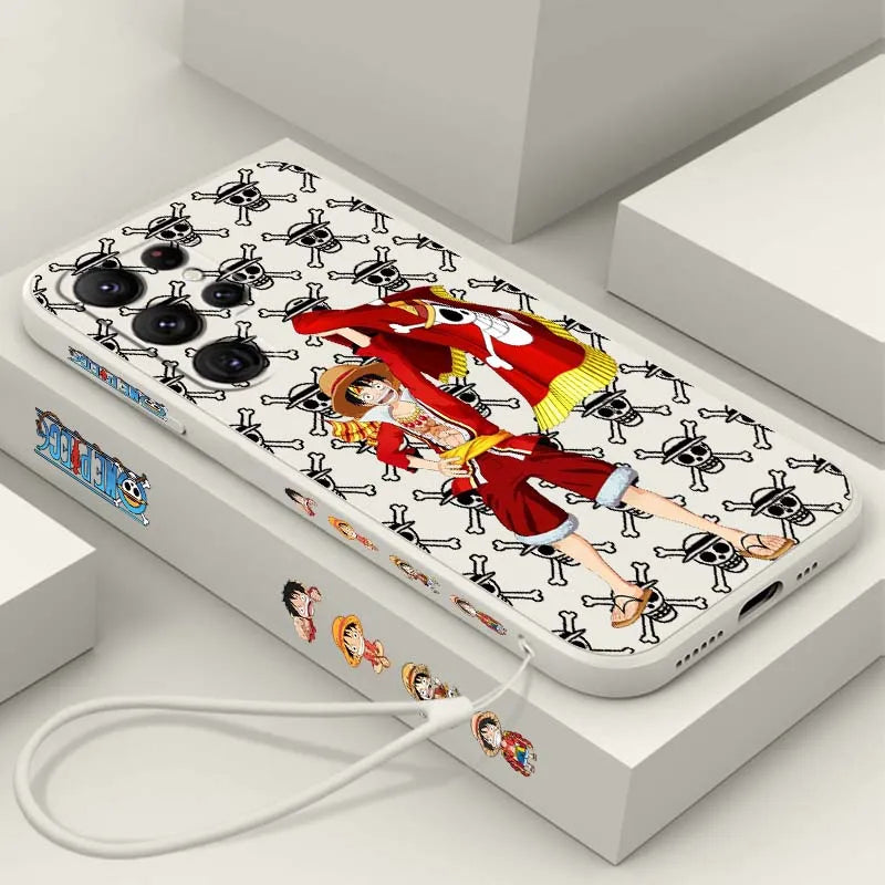 One Piece Anime Red D. Luffy For Samsung Galaxy S26 S25 S24 S23 S22 S21 S20 Ultra Plus FE 5G Liquid Left Rope Phone Case