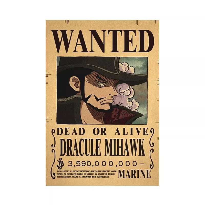 Borderless One Piece Wanted Poster Straw Hat Group Luffy Retro Kraft Paper One Piece Bounty Decoration Hanging Painting