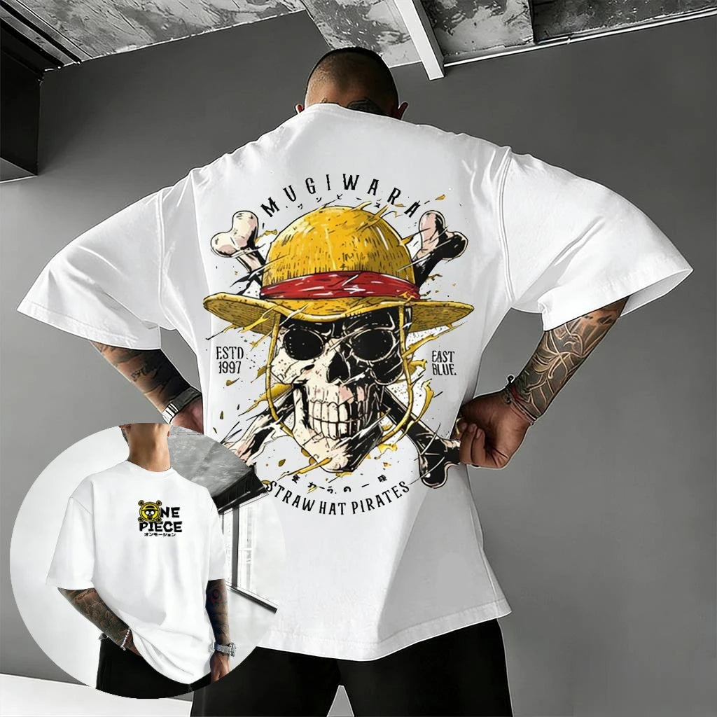 Unisex Oversize One Piece Totenkopf Anime T-Shirt Herren Damen Baumwolle Streetwear Lässiges Kurzarm Oberteil Grafik Tee Trendig Sommer 2026