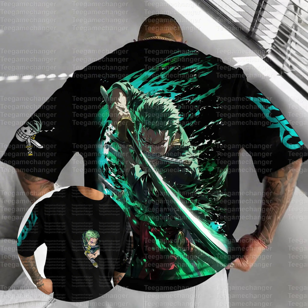 Sommer Y2K Anime One Piece Zoro Grafik T-Shirt Herren Damen Oversize Casual Kurzarm Tees Tops Streetwear Mode 2025 Unisex