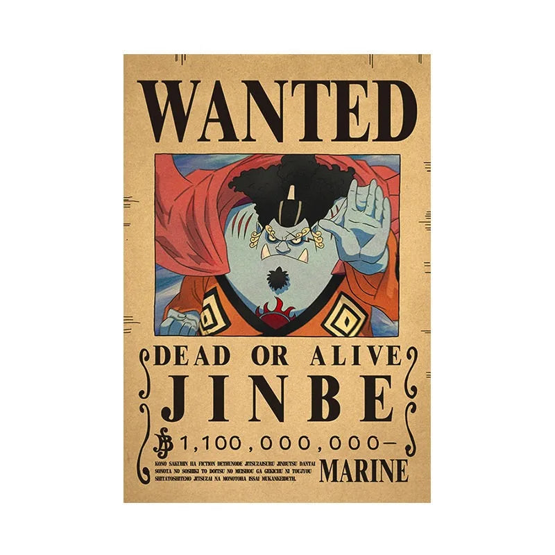 Borderless One Piece Wanted Poster Straw Hat Group Luffy Retro Kraft Paper One Piece Bounty Decoration Hanging Painting