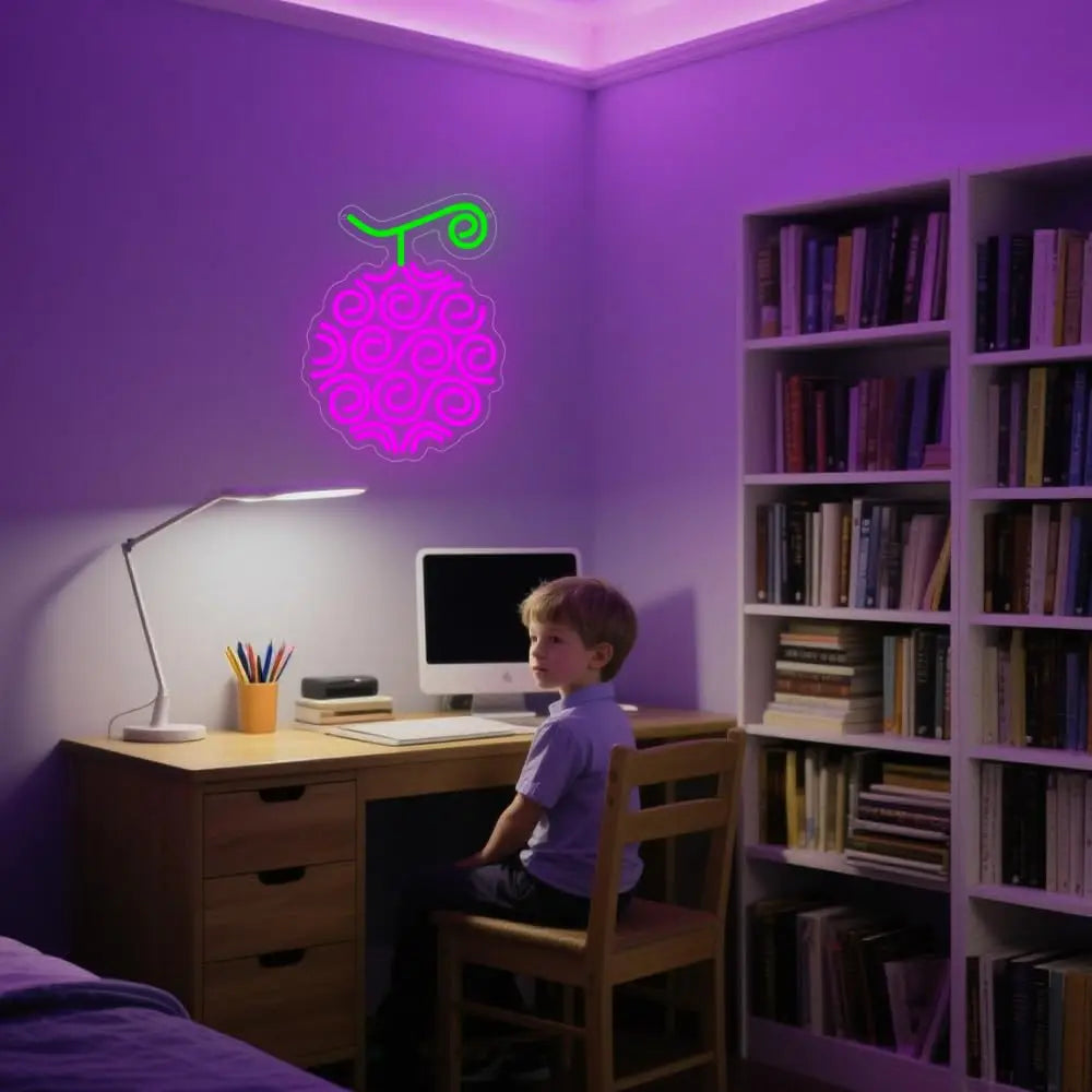 Letrero LED One Piece Anime Fruta del Diablo Púrpura, Luz de Neón USB, Decoración de Pared para Hogar, Fiesta, Sala de Juegos, Dormitorio, Bar, Cueva de Hombre, Regalo