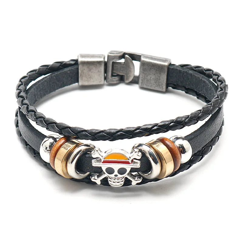 Accesorios de anime One Piece Naruto ataque al gigante pulsera de cuero trenzado con hebilla multicapa anillo regalo de cumpleaños.