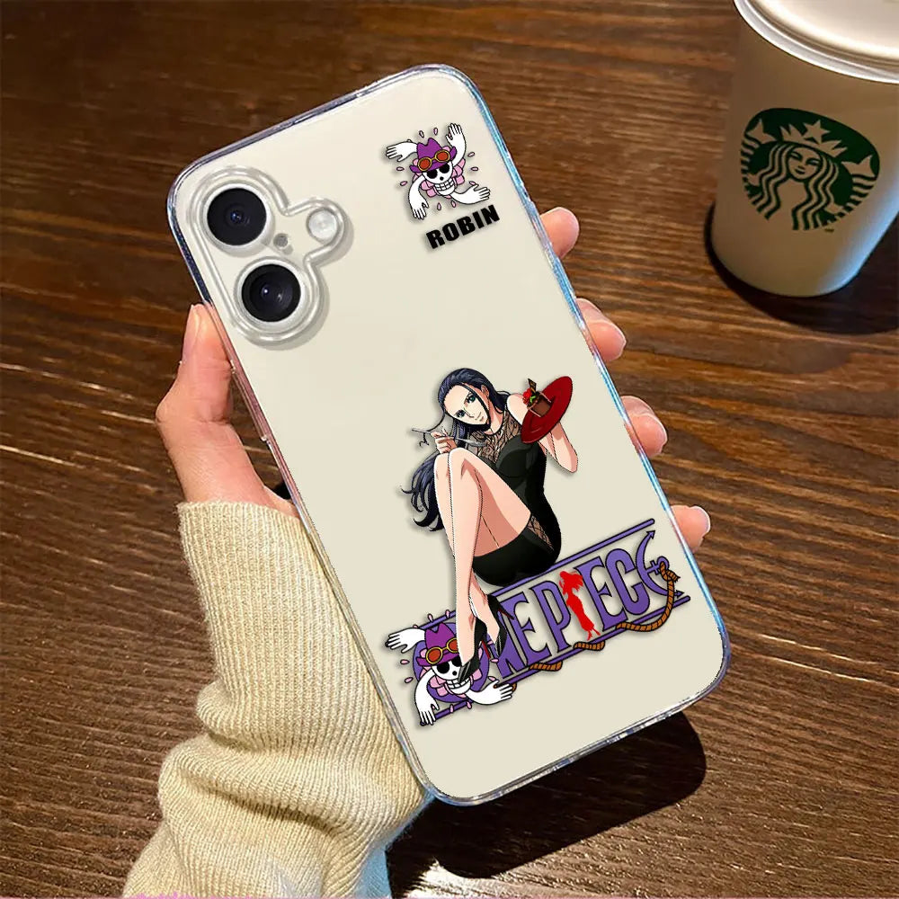 One P-Piece Luffy Zoro Robin Nami Cover Clear Phone Case For iphone Apple 17 AIR 16E 16 15 14 13 12 11 Pro XS Max 8 7 Plus Case