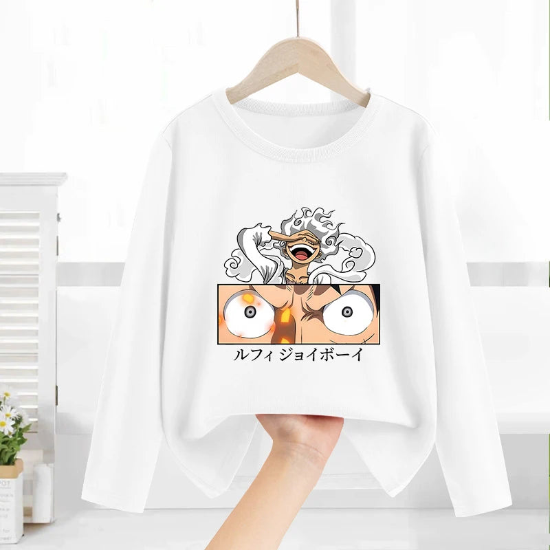 One Piece Long Sleeves Anime Printed Tops Base Layer Shirt Boy Girl T-shirt  Fashion Pullover Children Tee Spring Autumn Clothes