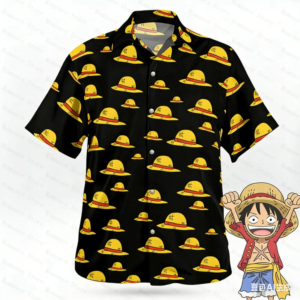 One Piece Luffy Hawaii Shirts Floral Button-Up Hawaiian Shirt Fashion Y2k Harajuku Kids Anime Cosplay Men's Shirts Women's Tops