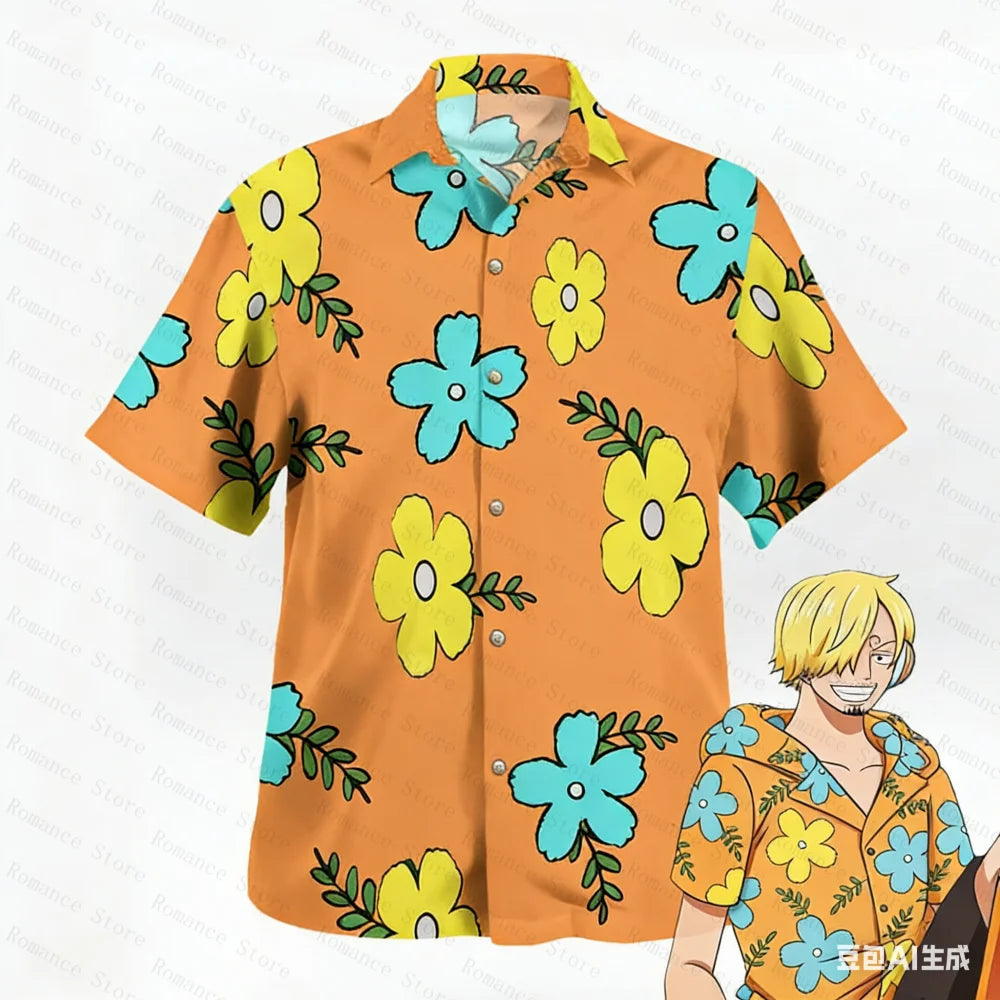 One Piece Luffy Hawaii Shirts Floral Button-Up Hawaiian Shirt Fashion Y2k Harajuku Kids Anime Cosplay Men's Shirts Women's Tops