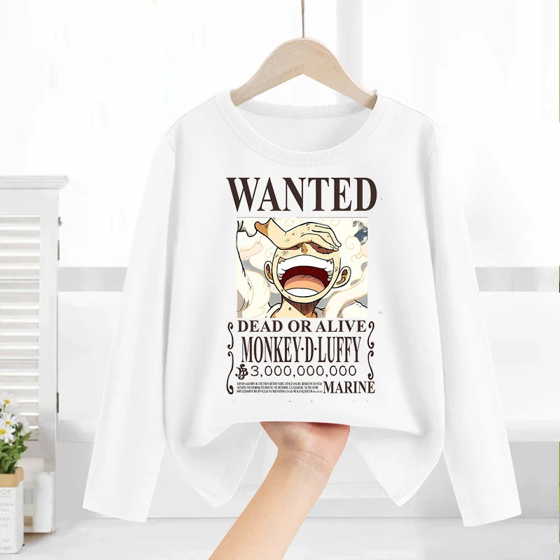 One Piece Long Sleeves Anime Printed Tops Base Layer Shirt Boy Girl T-shirt  Fashion Pullover Children Tee Spring Autumn Clothes