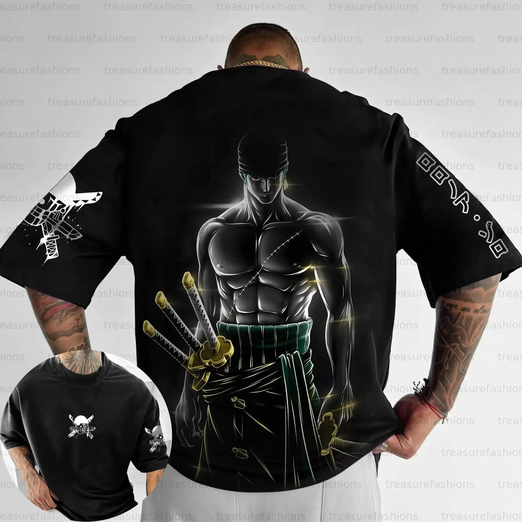 Sommer Y2K Anime One Piece Zoro Grafik T-Shirt Herren Damen Oversize Casual Kurzarm Tees Tops Streetwear Mode 2025 Unisex