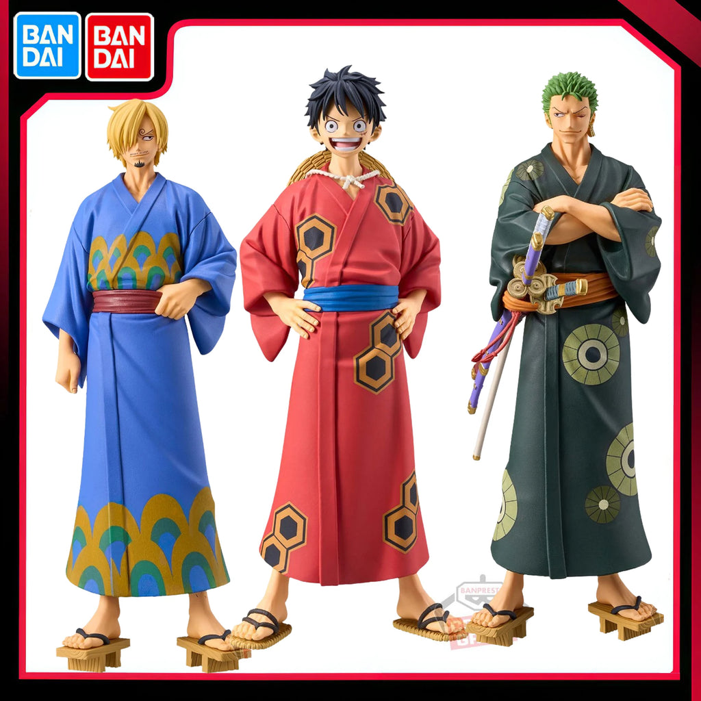 Bandai Original Banpresto One Piece DXF Yukata Luffy Zoro Sanji Anime Japonés PVC Figura de Acción Modelo Coleccionable Juguetes Adorno