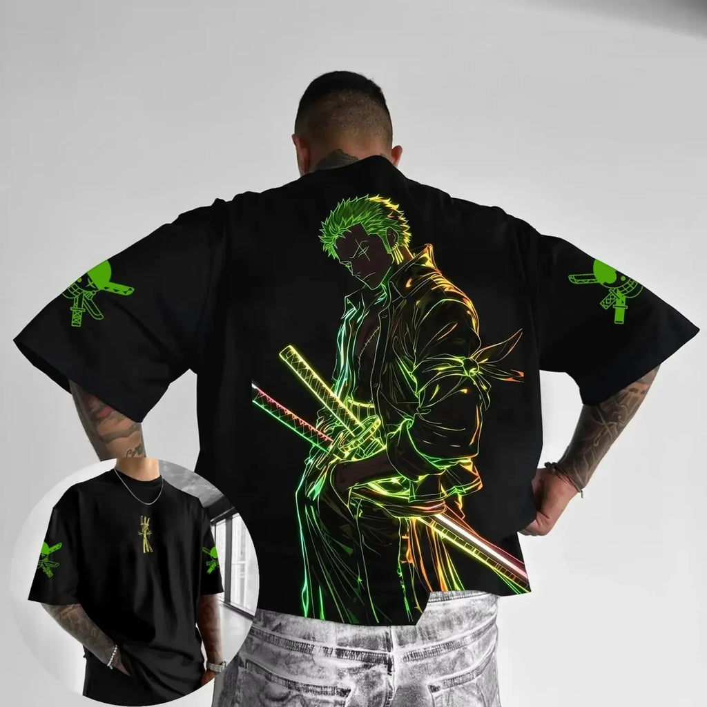 Sommer Y2K Anime One Piece Zoro Grafik T-Shirt Herren Damen Oversize Casual Kurzarm Tees Tops Streetwear Mode 2025 Unisex