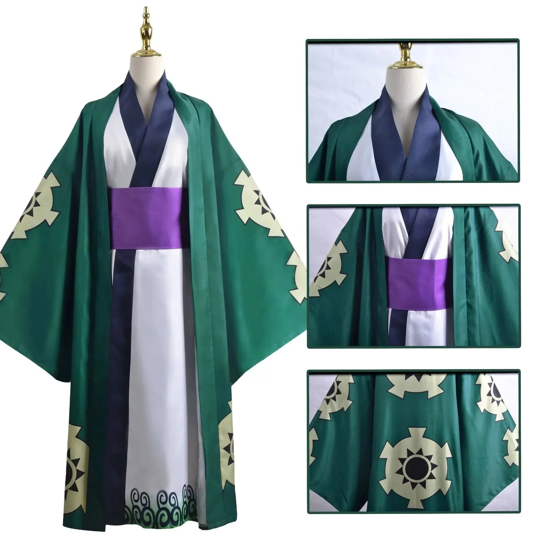 Kimono verde de Roronoa Zoro, disfraz de anime para cosplay, uniforme para Halloween, traje de adulto, forro, peluca, abrigo, faja, disfraz de Halloween