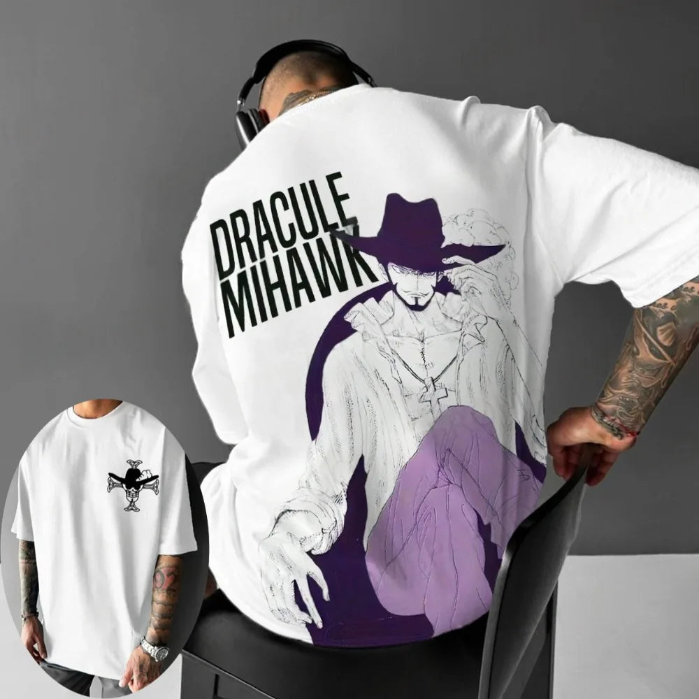 One Piece Men's T-shirt Summer Dracule Mihawk Japan Classic Anime Autumn Boy Children's Short-sleeved Loose Parent-child Outfit