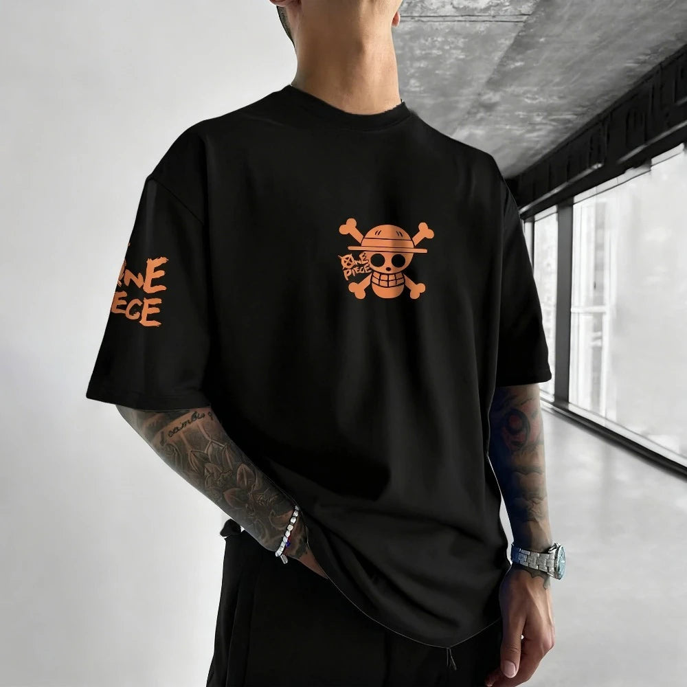 One Piece Men Women T-shirt Monkey D. Luffy Summer Anime Print Tee Spring and Autumn Short-sleeved Retro Harajuku Y2K Streetwear