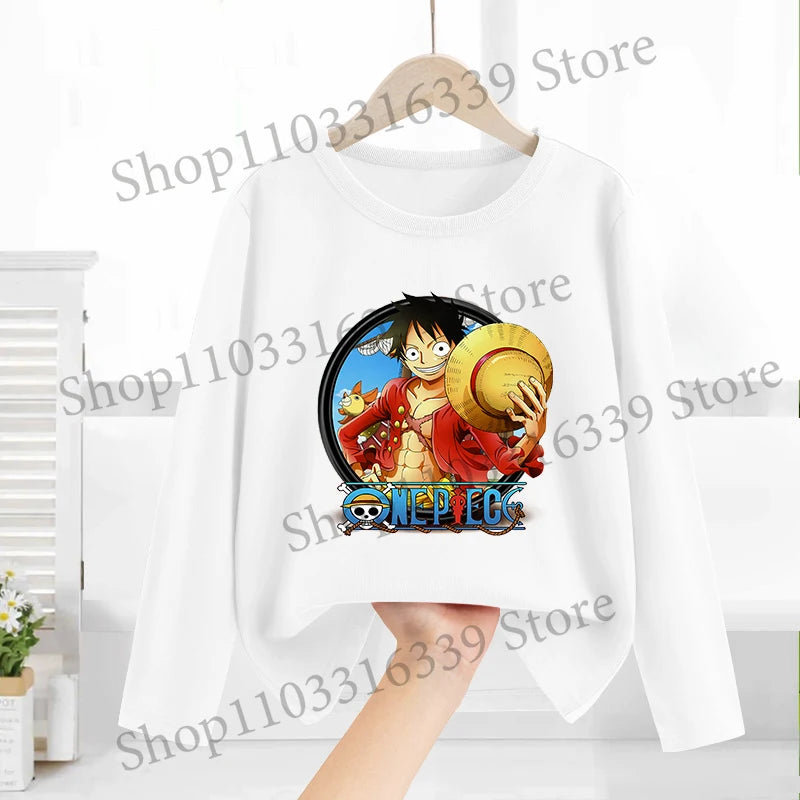 One Piece Long Sleeves Anime Printed Tops Base Layer Shirt Boy Girl T-shirt  Fashion Pullover Children Tee Spring Autumn Clothes