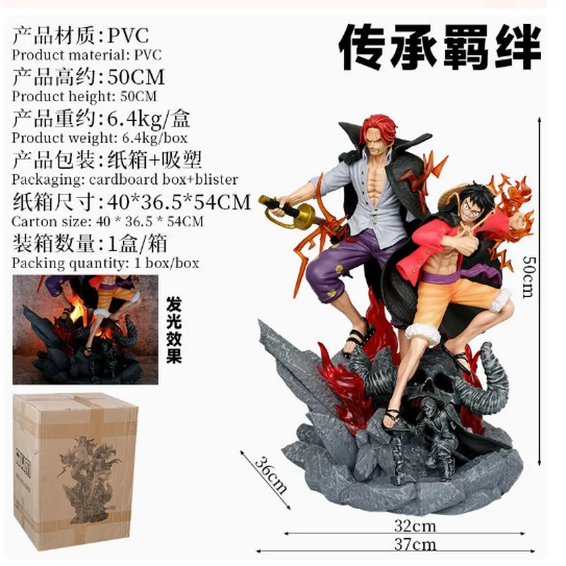 Figura de acción de anime One Piece de 50 cm, tamaño grande, Luffy, Shanks, estatua coleccionable, mercancía de anime, regalo de cumpleaños para hombres, decoración