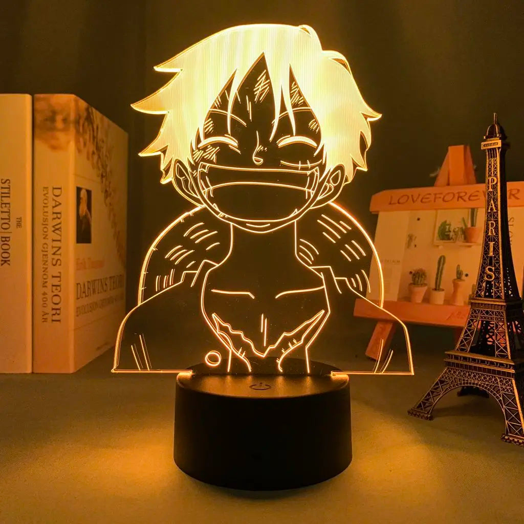 One Piece Roronoa Zoro Anime Dibujos Animados Lindo Acrílico Letrero Luminoso Dormitorio Atmósfera Luz de Noche Soporte Figura Decoración Regalo