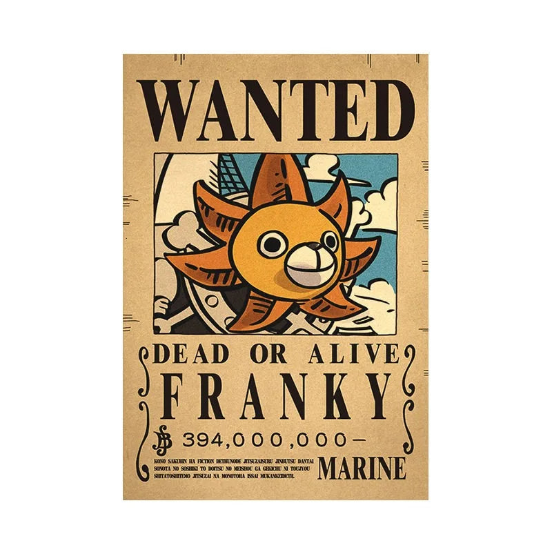Borderless One Piece Wanted Poster Straw Hat Group Luffy Retro Kraft Paper One Piece Bounty Decoration Hanging Painting