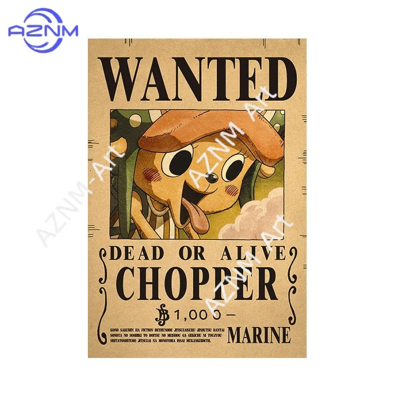 Borderless One Piece Wanted Poster Straw Hat Group Luffy Retro Kraft Paper One Piece Bounty Decoration Hanging Painting