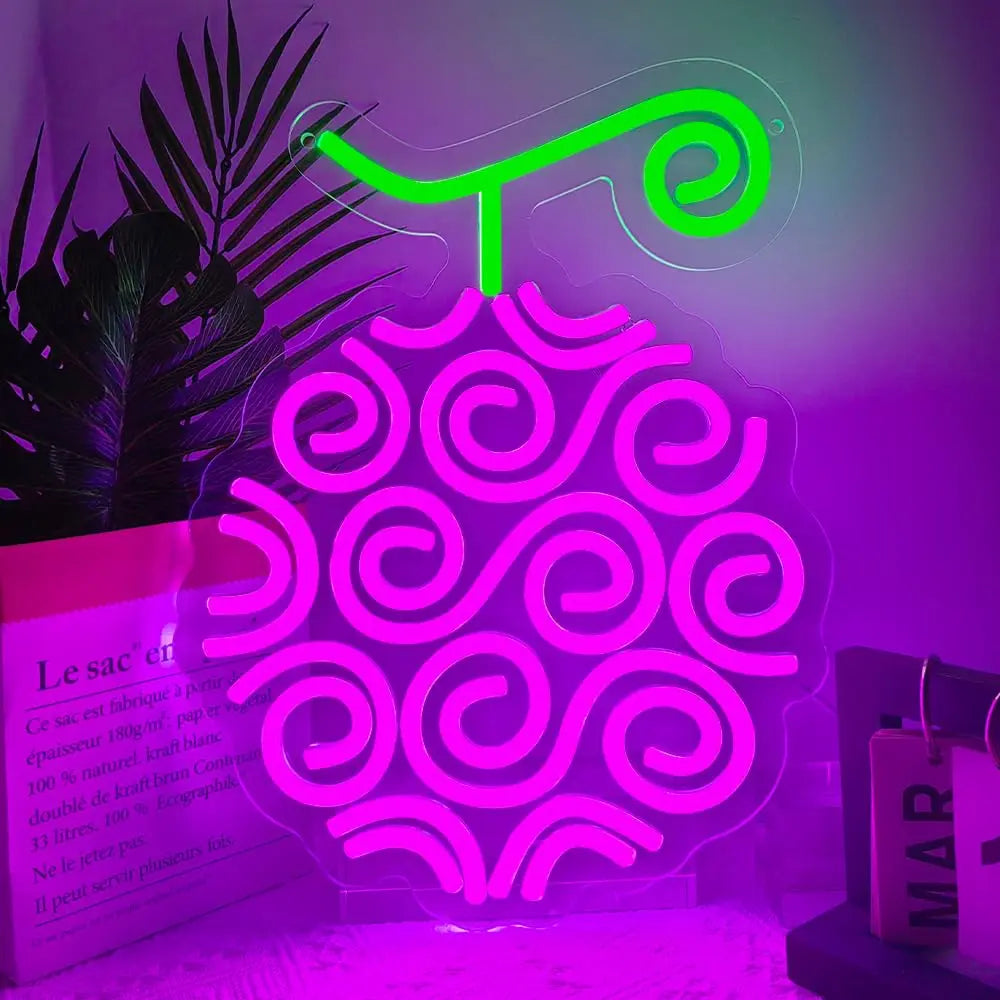 Letrero LED One Piece Anime Fruta del Diablo Púrpura, Luz de Neón USB, Decoración de Pared para Hogar, Fiesta, Sala de Juegos, Dormitorio, Bar, Cueva de Hombre, Regalo