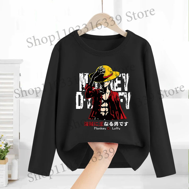 One Piece Long Sleeves Anime Printed Tops Base Layer Shirt Boy Girl T-shirt  Fashion Pullover Children Tee Spring Autumn Clothes