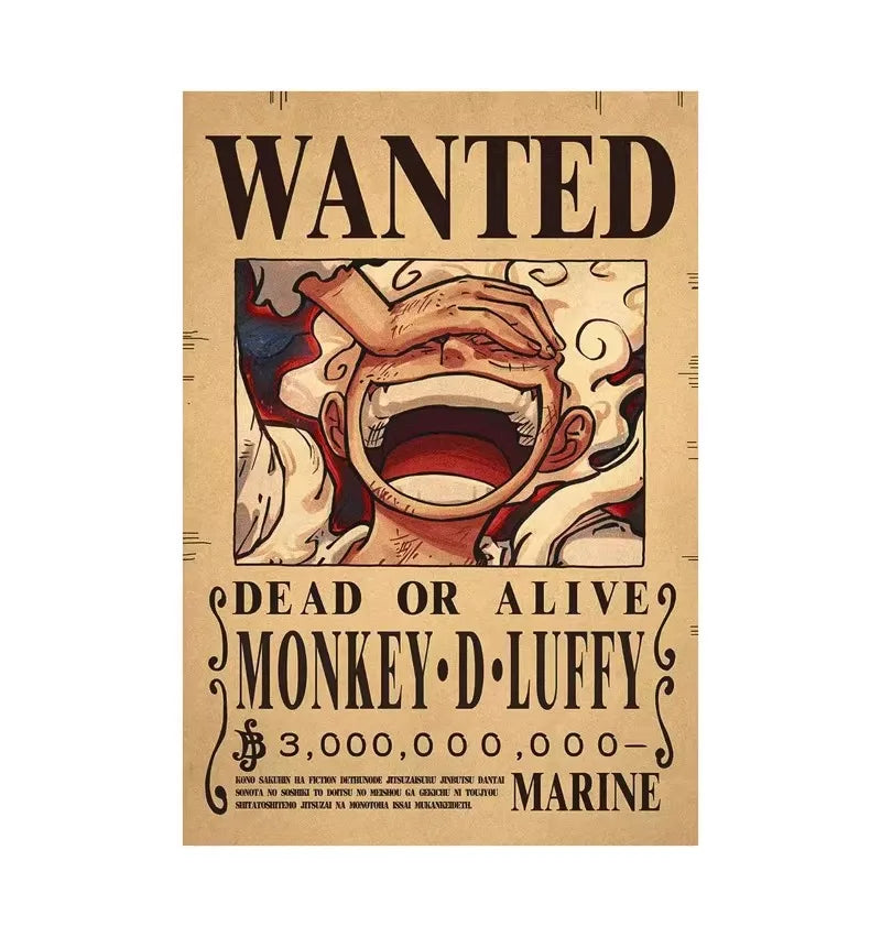 Borderless One Piece Wanted Poster Straw Hat Group Luffy Retro Kraft Paper One Piece Bounty Decoration Hanging Painting