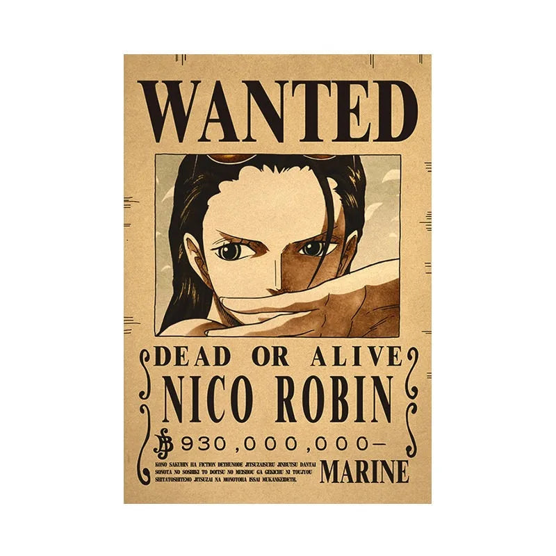 Borderless One Piece Wanted Poster Straw Hat Group Luffy Retro Kraft Paper One Piece Bounty Decoration Hanging Painting