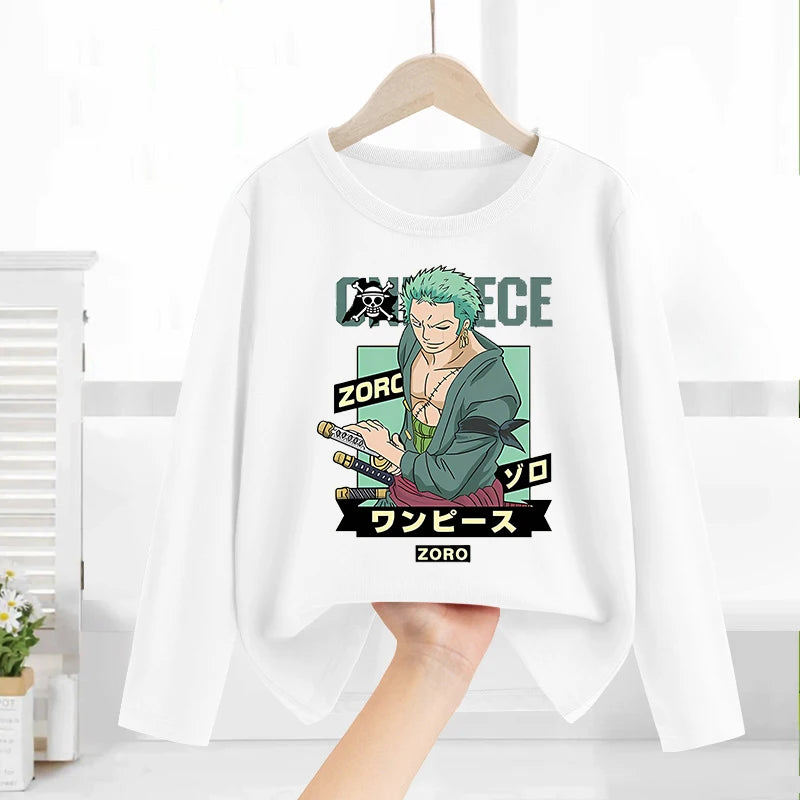 One Piece Long Sleeves Anime Printed Tops Base Layer Shirt Boy Girl T-shirt  Fashion Pullover Children Tee Spring Autumn Clothes