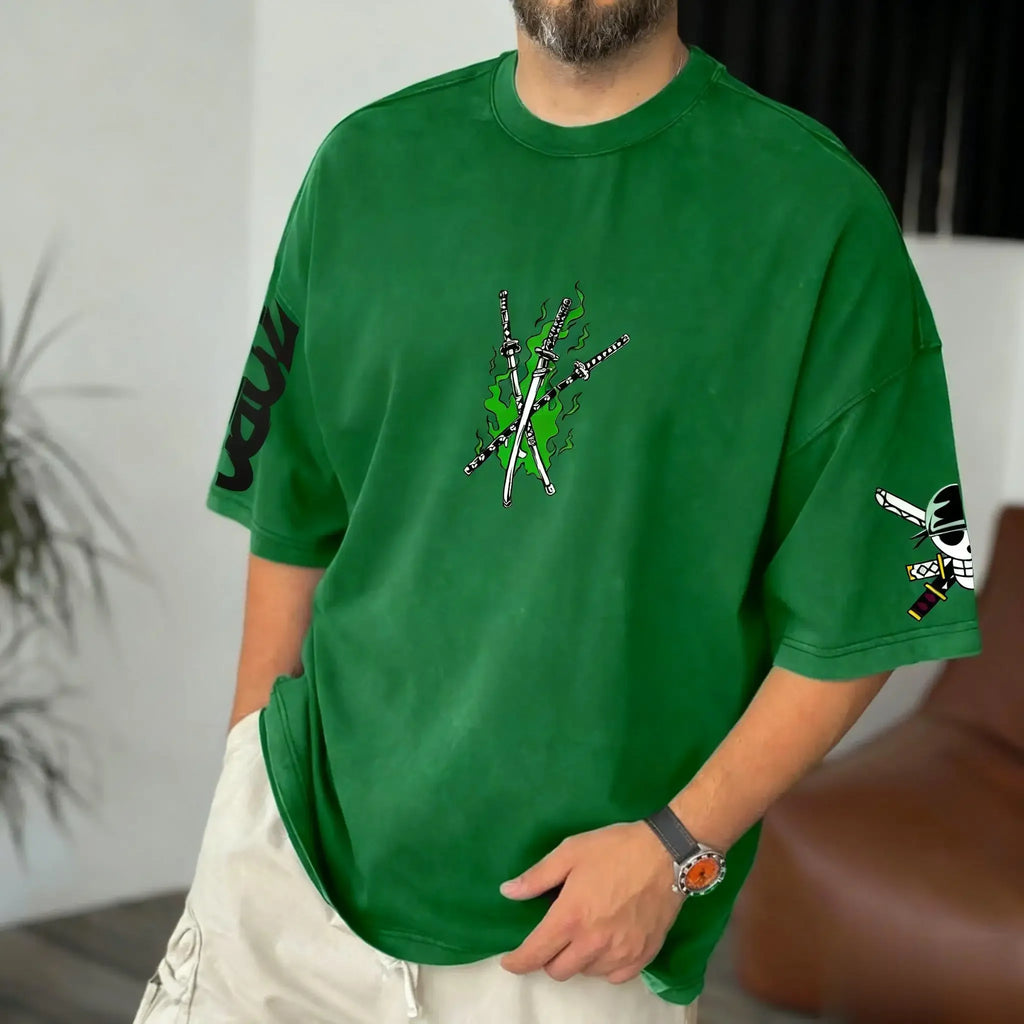 Sommer Y2K Anime One Piece Zoro Grafik T-Shirt Herren Damen Oversize Casual Kurzarm Tees Tops Streetwear Mode 2025 Unisex