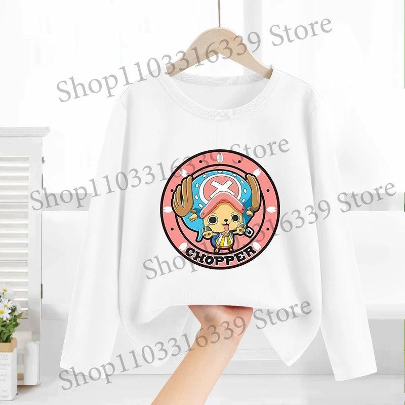 One Piece Long Sleeves Anime Printed Tops Base Layer Shirt Boy Girl T-shirt  Fashion Pullover Children Tee Spring Autumn Clothes