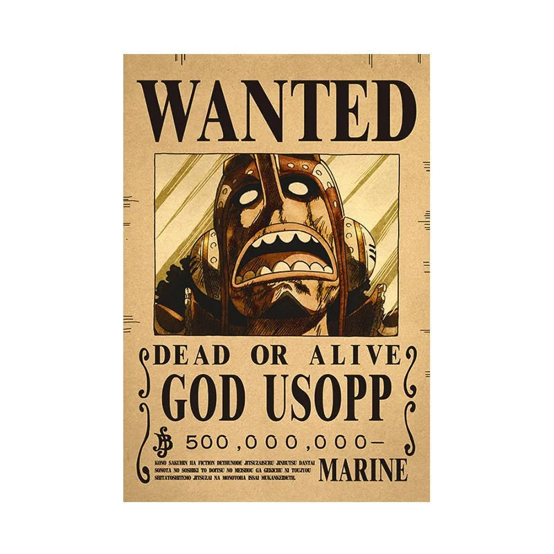 Borderless One Piece Wanted Poster Straw Hat Group Luffy Retro Kraft Paper One Piece Bounty Decoration Hanging Painting