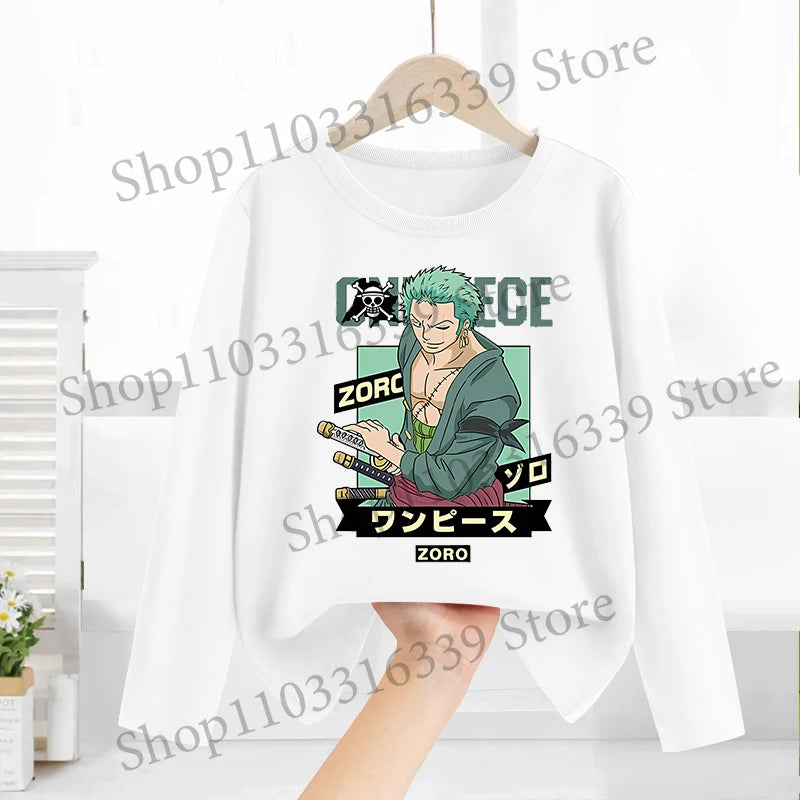 One Piece Long Sleeves Anime Printed Tops Base Layer Shirt Boy Girl T-shirt  Fashion Pullover Children Tee Spring Autumn Clothes