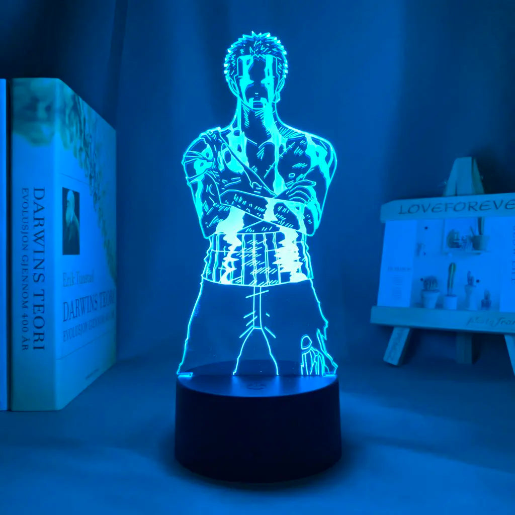 One Piece Roronoa Zoro Anime Dibujos Animados Lindo Acrílico Soporte Iluminado Creativo 2D Dormitorio Atmósfera Luz Nocturna Adorno Regalo