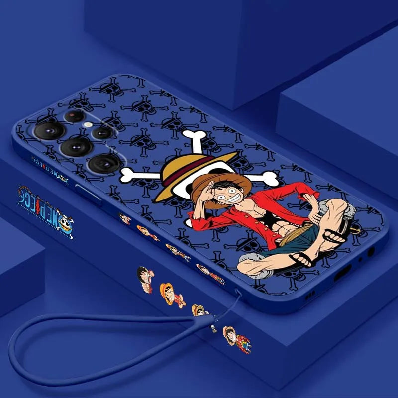 One Piece Anime Red D. Luffy For Samsung Galaxy S26 S25 S24 S23 S22 S21 S20 Ultra Plus FE 5G Liquid Left Rope Phone Case