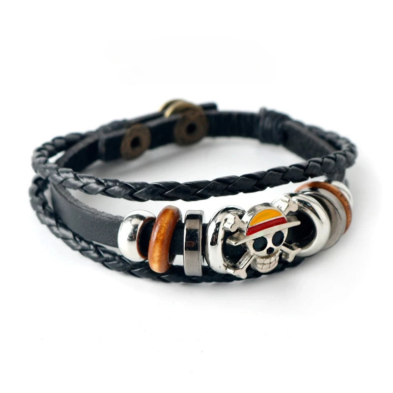 Accesorios de anime One Piece Naruto ataque al gigante pulsera de cuero trenzado con hebilla multicapa anillo regalo de cumpleaños.