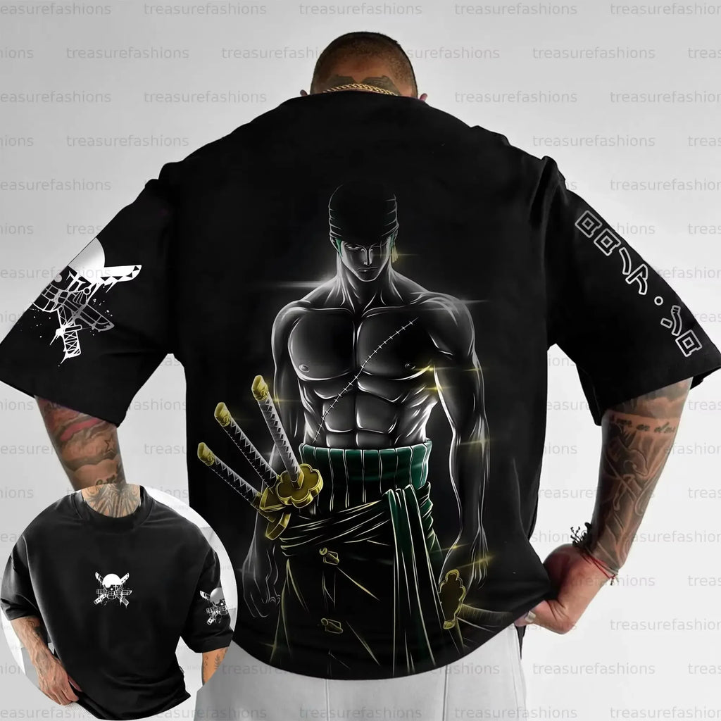 Sommer Y2K Anime One Piece Zoro Grafik T-Shirt Herren Damen Oversize Casual Kurzarm Tees Tops Streetwear Mode 2025 Unisex