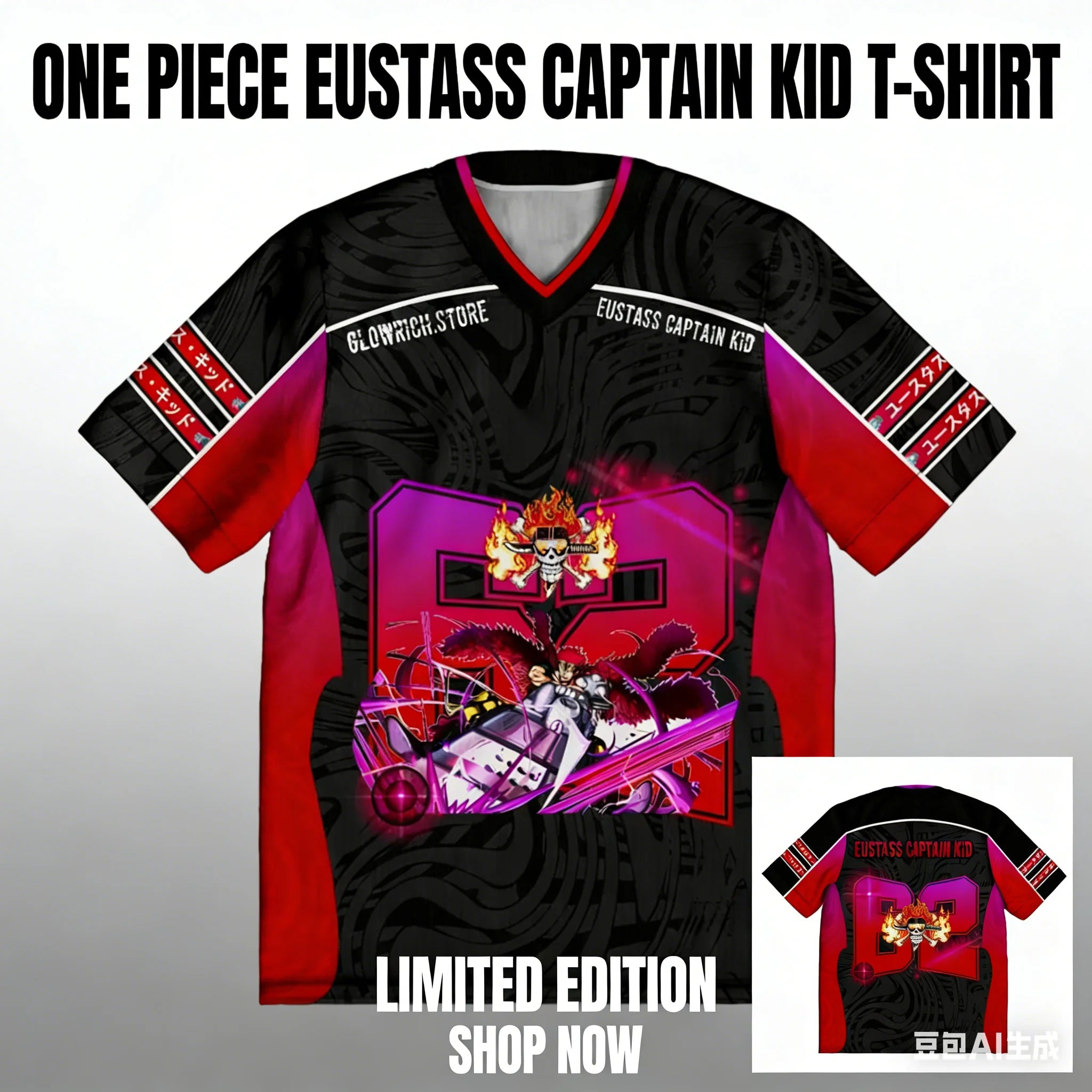 One Piece Eustass Kid Anime Y2k Style Kpop Baseball Hockey T-shirt Jersey New Fashion Streetwear Anime Daily Unisex Tops Tees