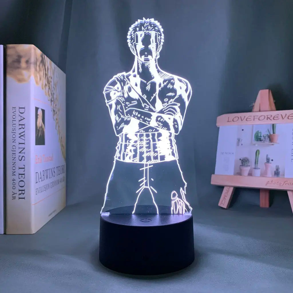 One Piece Roronoa Zoro Anime Dibujos Animados Lindo Acrílico Soporte Iluminado Creativo 2D Dormitorio Atmósfera Luz Nocturna Adorno Regalo