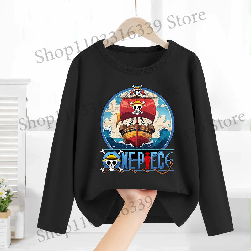 One Piece Long Sleeves Anime Printed Tops Base Layer Shirt Boy Girl T-shirt  Fashion Pullover Children Tee Spring Autumn Clothes