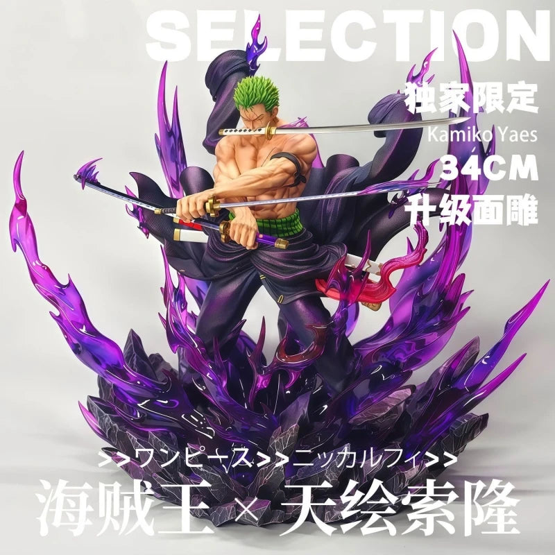 Nueva One Piece 34cm Jt Pintura Completa Roronoa Zoro Figura Gk Estatua Escena de Batalla Personajes de Anime Populares Decoración de Escritorio