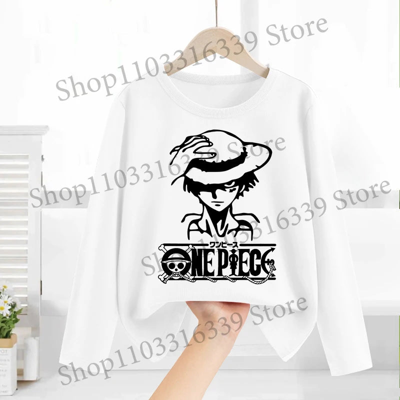 One Piece Long Sleeves Anime Printed Tops Base Layer Shirt Boy Girl T-shirt  Fashion Pullover Children Tee Spring Autumn Clothes