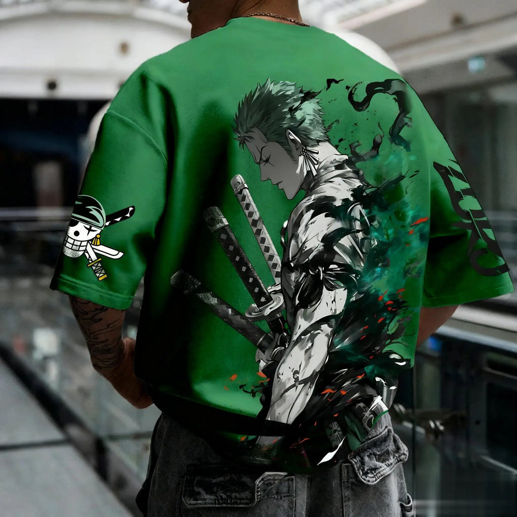 Sommer Y2K Anime One Piece Zoro Grafik T-Shirt Herren Damen Oversize Casual Kurzarm Tees Tops Streetwear Mode 2025 Unisex